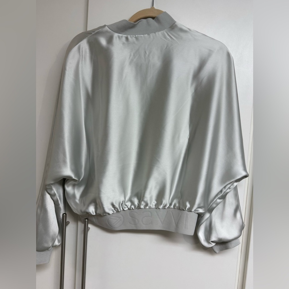 Savvi Lucy Satin Bomber Jacket in Silver - Picture 11 of 12